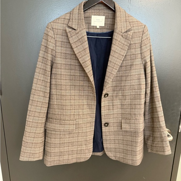 Yerse XS worn a couple times MINT condition Classic Tan Plaid Blazer OVERSIZED - Picture 5 of 16